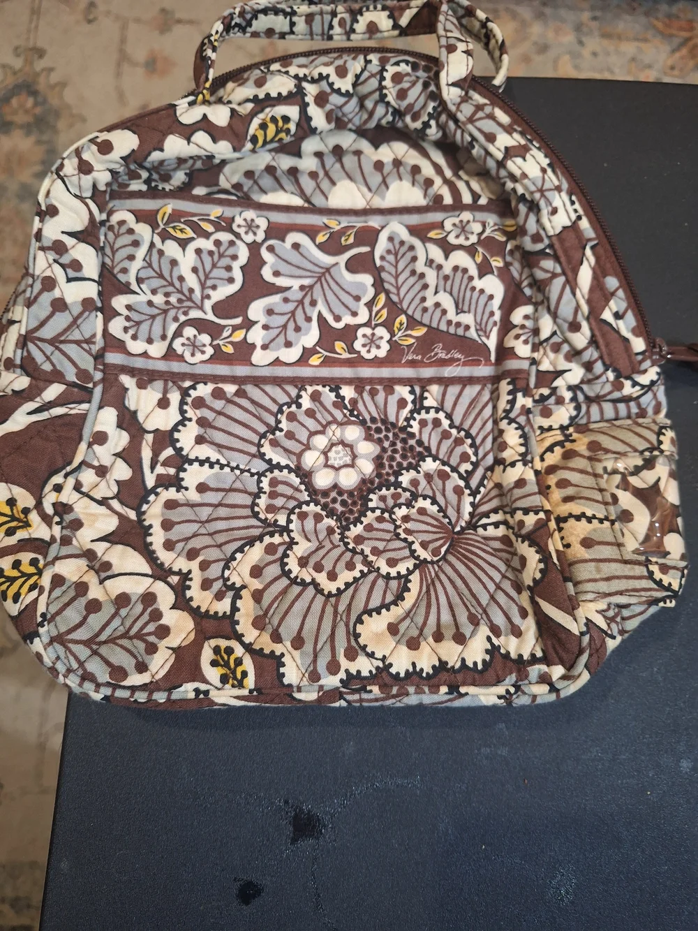 Vera Bradley Brown Floral Quilted Crossbody with Cream, Gray and Yellow Accents